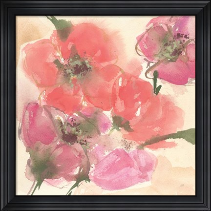 Framed Coral Blooms I Dark Green Print