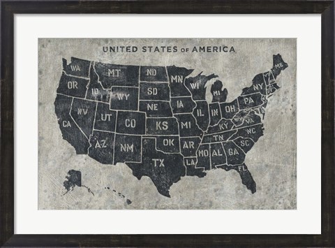 Framed Grunge USA Map Print
