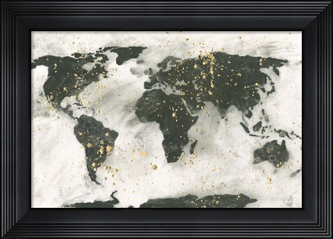 Framed World Map Gold Speckle Print