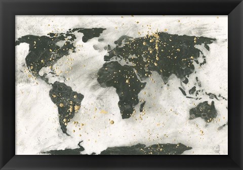 Framed World Map Gold Speckle Print