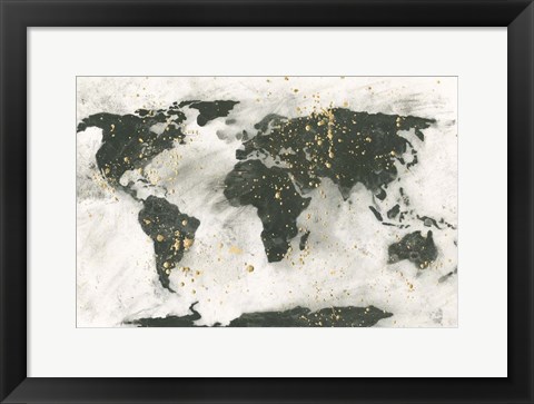 Framed World Map Gold Speckle Print