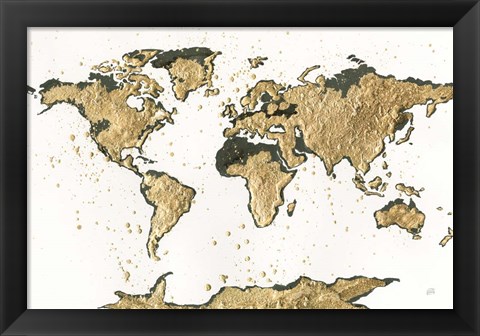 Framed World Map Gold Leaf Print