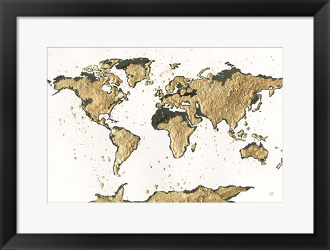 Framed World Map Gold Leaf Print