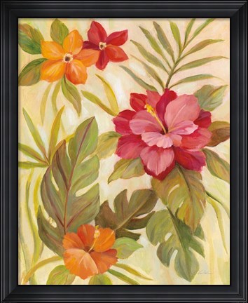 Framed Coral Tropical Floral II Print
