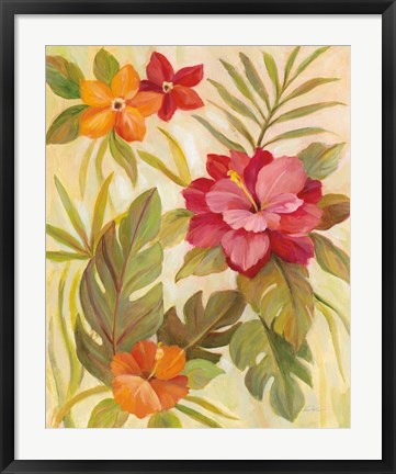 Framed Coral Tropical Floral II Print