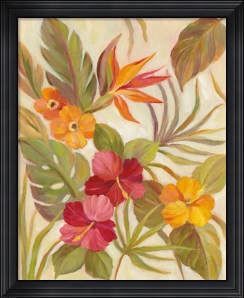 Framed Coral Tropical Floral I Print
