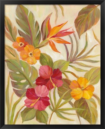 Framed Coral Tropical Floral I Print