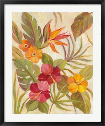 Framed Coral Tropical Floral I Print