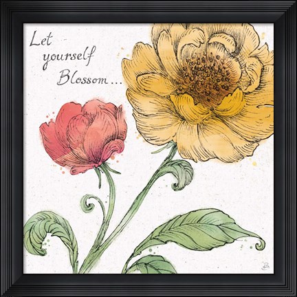 Framed Blossom Sketches III Words Color Print