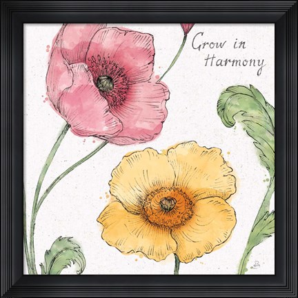 Framed Blossom Sketches I Words Color Print