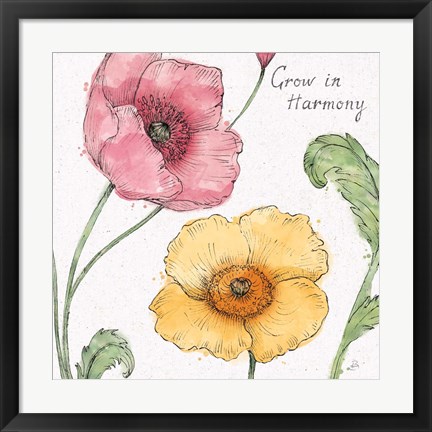 Framed Blossom Sketches I Words Color Print