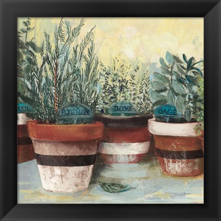 Framed Potted Herbs II Stripes Crop Print