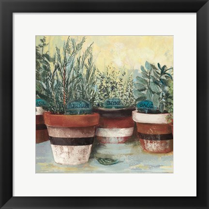 Framed Potted Herbs II Stripes Crop Print