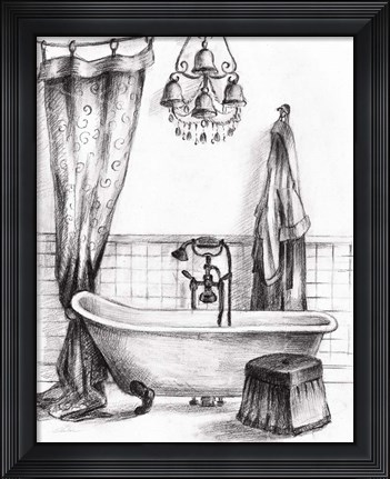 Framed Elegant Bath II BW Crop Print
