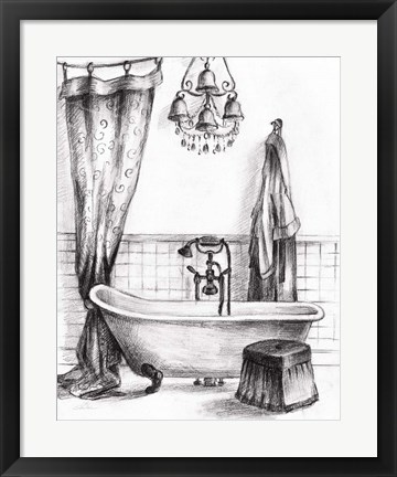 Framed Elegant Bath II BW Crop Print