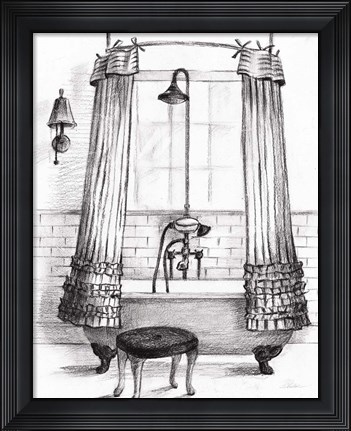 Framed Elegant Bath I BW Crop Print
