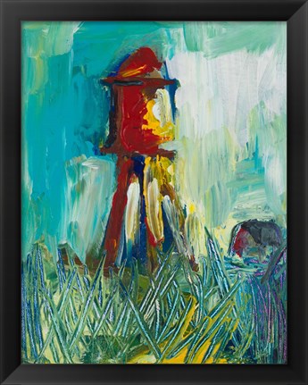Framed Painted Water Tower Print