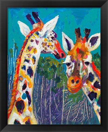 Framed Colorful Giraffes Print