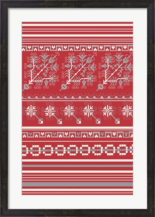 Framed Nordic Cross Stitch Red Print