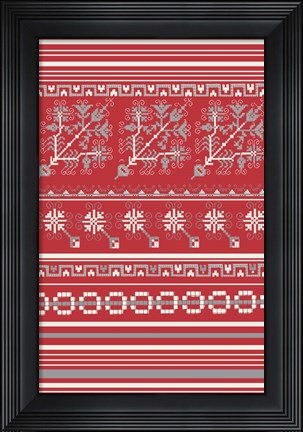 Framed Nordic Cross Stitch Red Print