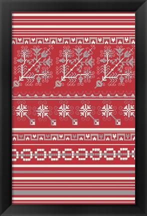 Framed Nordic Cross Stitch Red Print