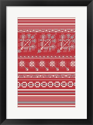 Framed Nordic Cross Stitch Red Print