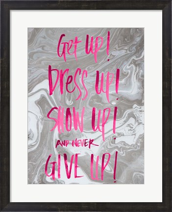 Framed Never Give Up Grey Marble Print