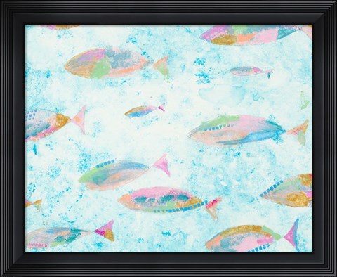 Framed Aqua Blue Fishy Print