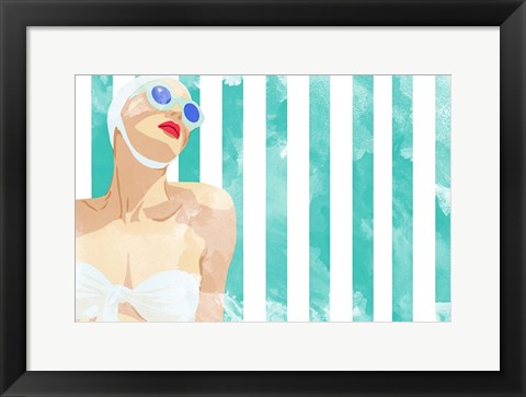 Framed Bathing Beauty on Teal Towel Print