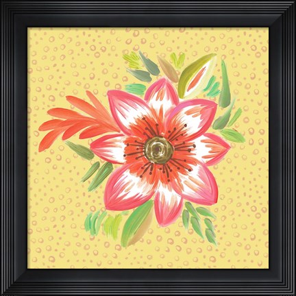 Framed Bright Flower on Dots Print