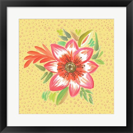 Framed Bright Flower on Dots Print