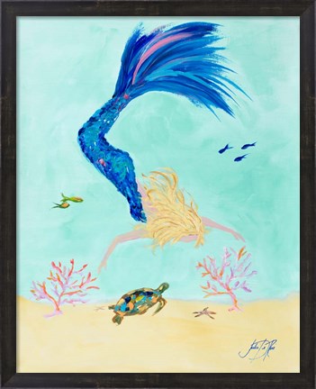 Framed Mermaid and Sea Turtle I Print