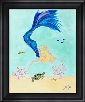 Framed Mermaid and Sea Turtle I Print