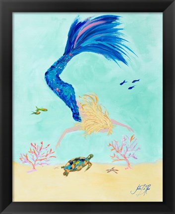 Framed Mermaid and Sea Turtle I Print