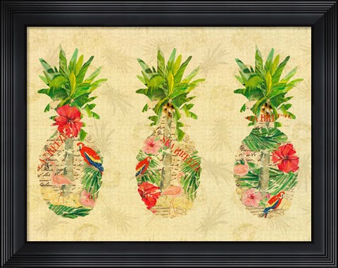 Framed Triple Tropical Pineapple Collage Print