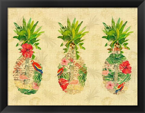 Framed Triple Tropical Pineapple Collage Print