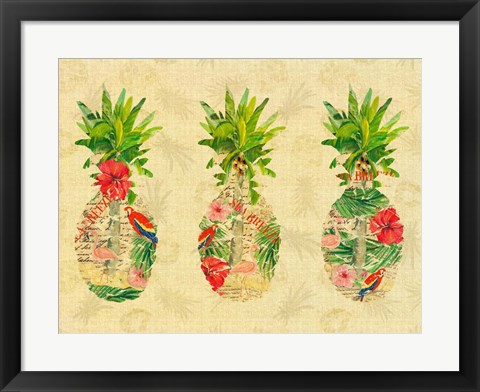Framed Triple Tropical Pineapple Collage Print