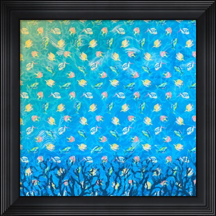 Framed Swim with the Fish Pattern (dark blue) Print