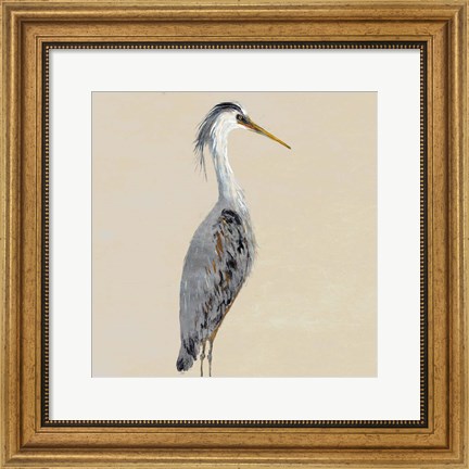 Framed Heron on Tan I Print