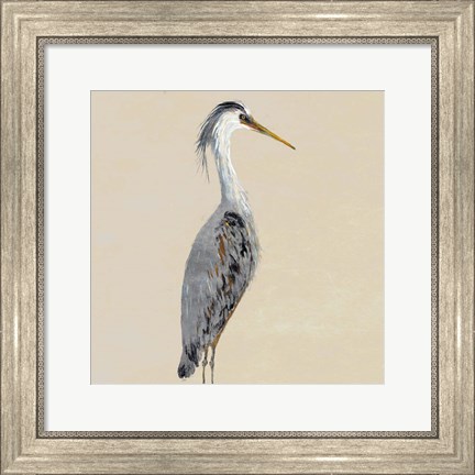 Framed Heron on Tan I Print