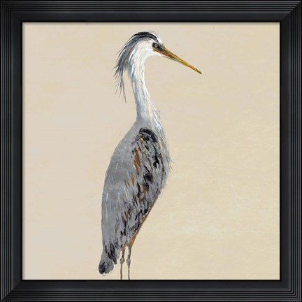 Framed Heron on Tan I Print