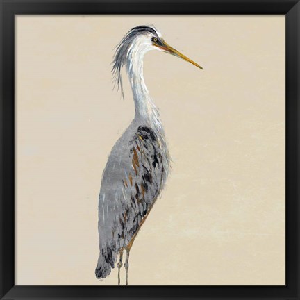 Framed Heron on Tan I Print