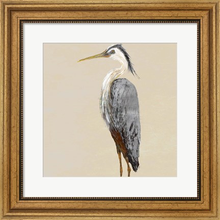 Framed Heron on Tan II Print