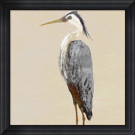 Framed Heron on Tan II Print