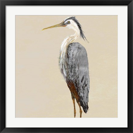 Framed Heron on Tan II Print