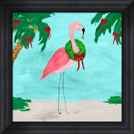 Framed Fa La La La Flamingo Holiday I Print