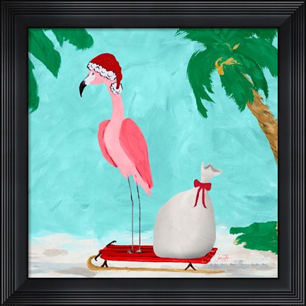 Framed Fa La La La Flamingo Holiday II Print
