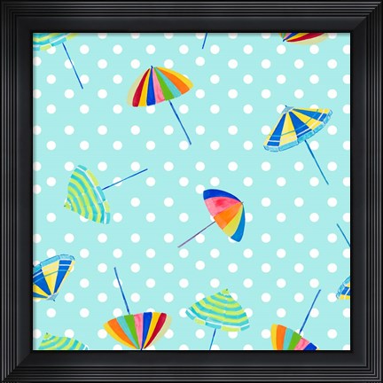 Framed Beach Umbrellas on Dots Print