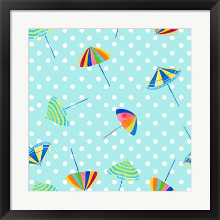 Framed Beach Umbrellas on Dots Print