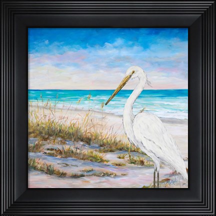 Framed Egret on the Beach Print